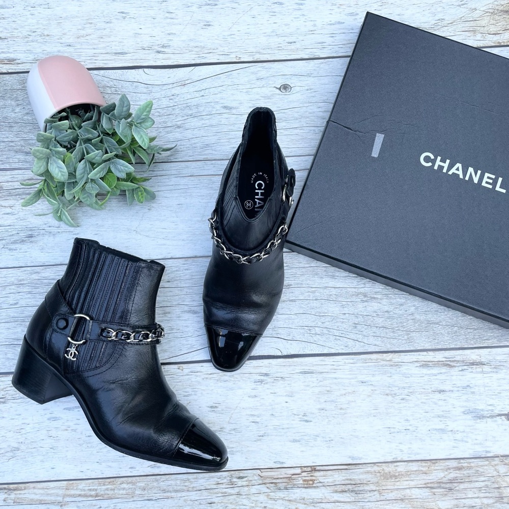 Chanel Goatskin Calfskin Short Black Boots